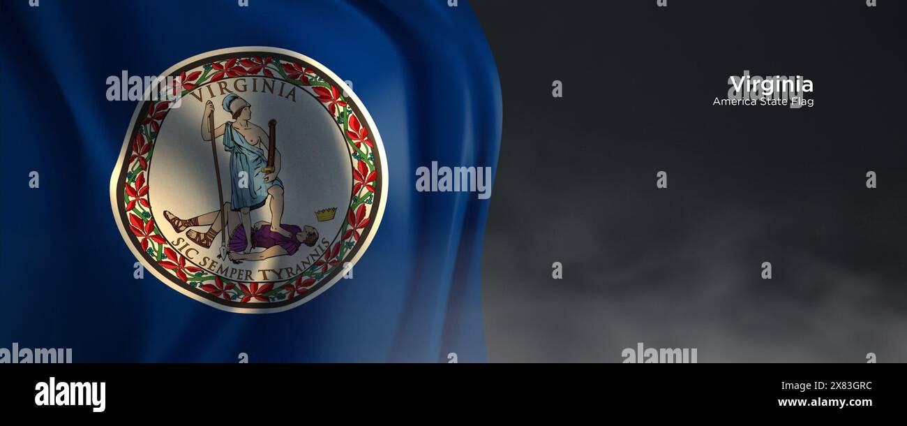 Flagge des Bundesstaates Virginia. Amerikanische Staatsflagge auf dunklem Hintergrund. Stockfoto Flagge des Bundesstaates Virginia. Amerikanische Staatsflagge auf dunklem Hintergrund. Stockfoto