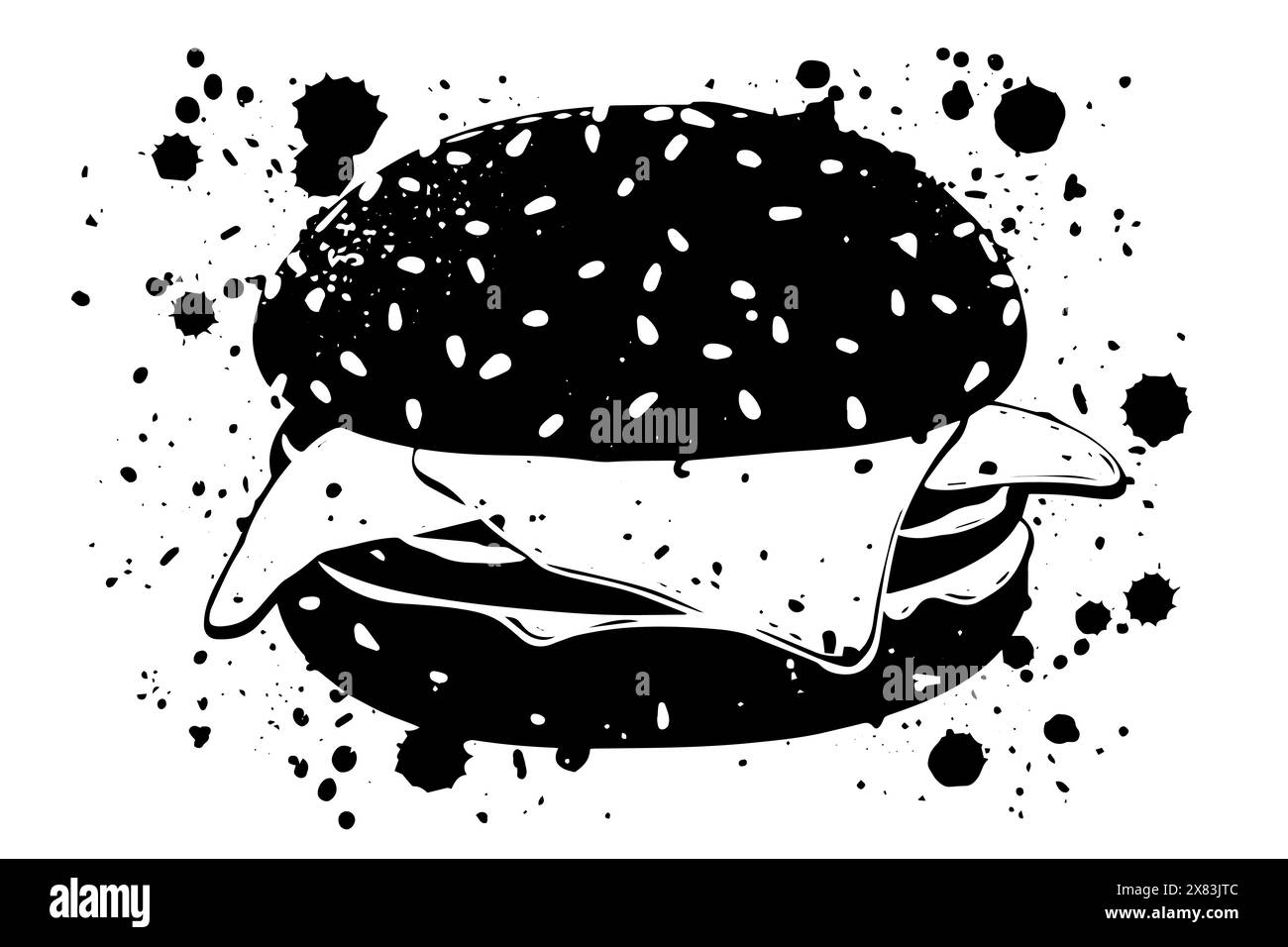 Vintage Sketch Vektor: Klassische Hamburger Ikone im Retro Fast Food Graffiti Stil. Stock Vektor