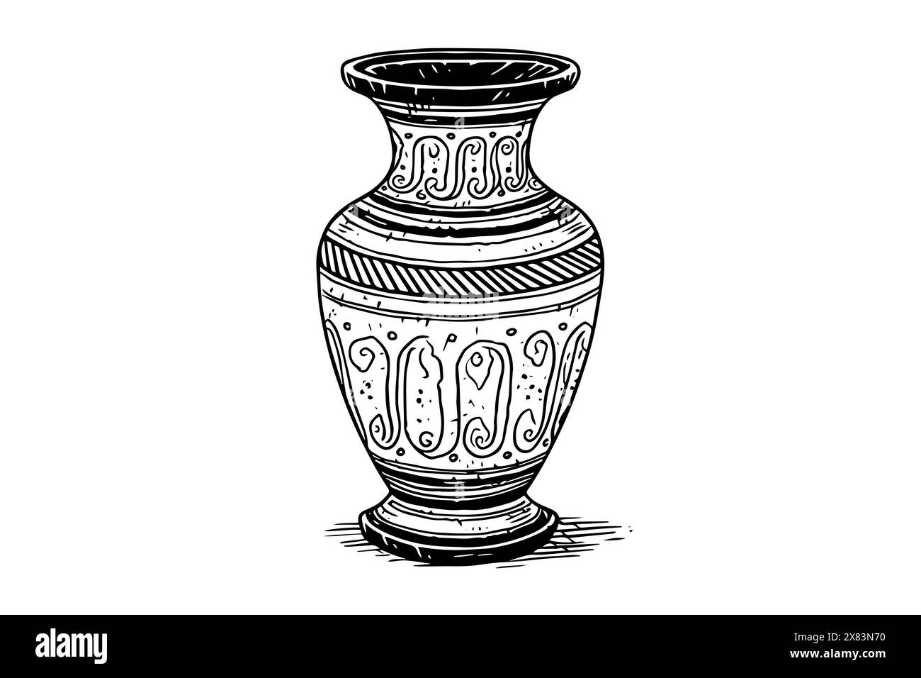 Set mit handgezeichneter Tuschenskizze der alten Vase. Vektorillustration mit Gravur. Stock Vektor