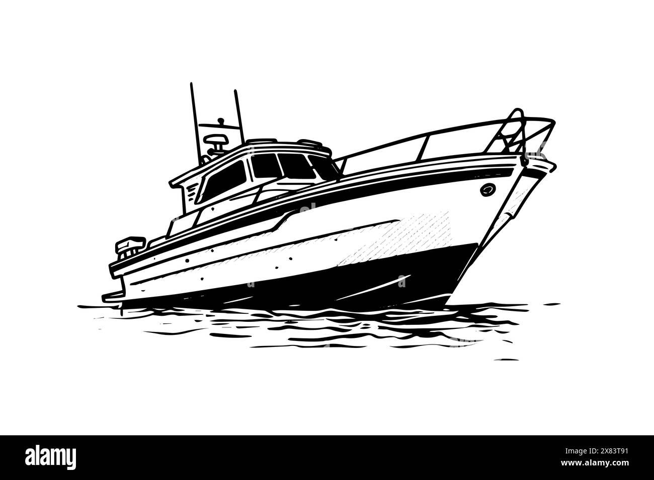 Super Cruise Yacht Zeichnung Vektorskizze. Zeichnung zum Angeln auf dem Meer. Stock Vektor Super Cruise Yacht Zeichnung Vektorskizze. Zeichnung zum Angeln auf dem Meer. Stock Vektor