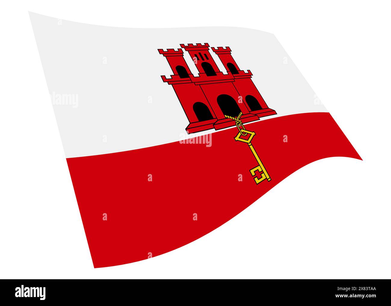 Gibraltar-Grafik mit schwenkender Flagge mit Beschneidungspfad Stockfoto