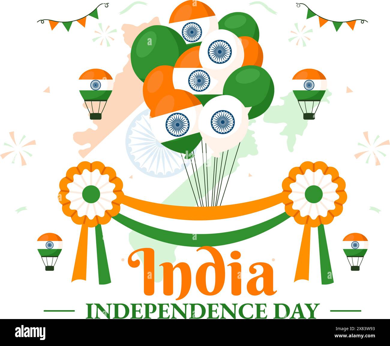 Happy Independence Day Indien Vektor-Illustration am 15. August mit der indischen Flagge in einem National Holiday Flat Cartoon Style Hintergrund Stock Vektor