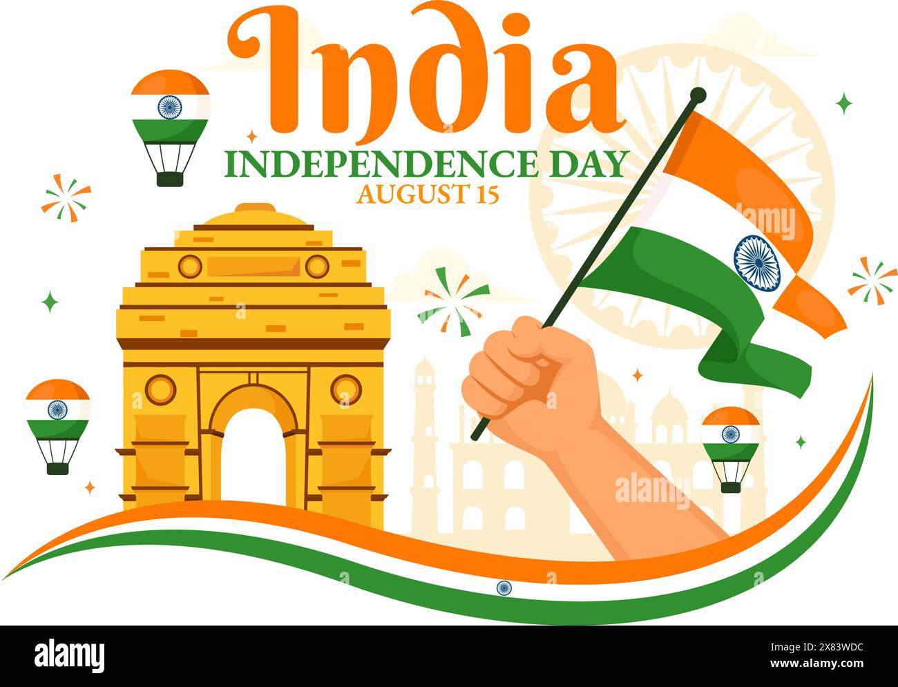 Happy Independence Day Indien Vektor-Illustration am 15. August mit der indischen Flagge in einem National Holiday Flat Cartoon Style Hintergrund Stock Vektor