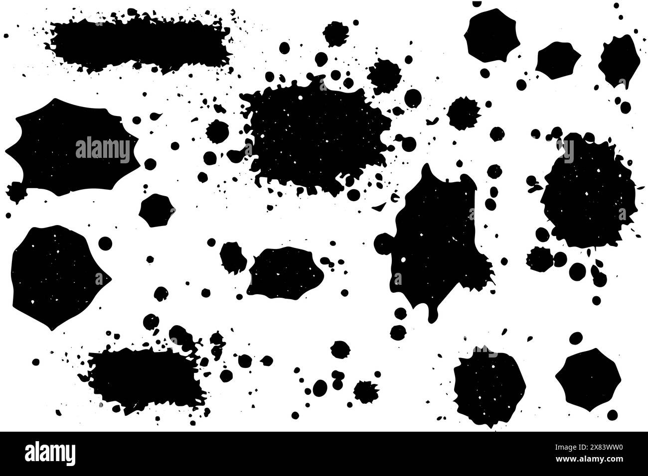 Abstrakter Vektor Schwarzer Splash und Splat Hintergrund mit Tinte Blot Textur. Stock Vektor