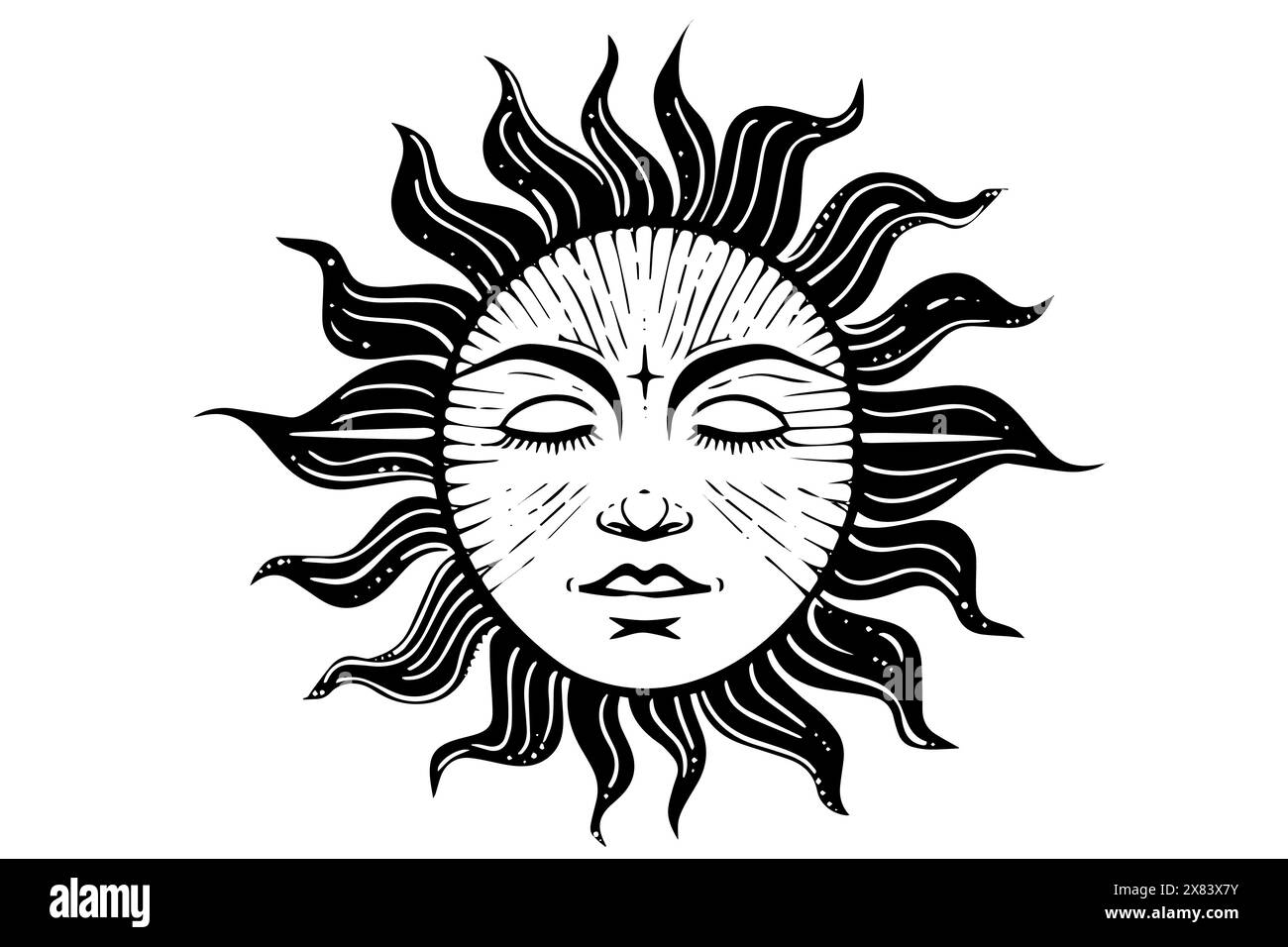 Vintage Sun Emblem: Mystisches himmlisches Design mit esoterischer Symbolik. Vektorabbildung. Stock Vektor