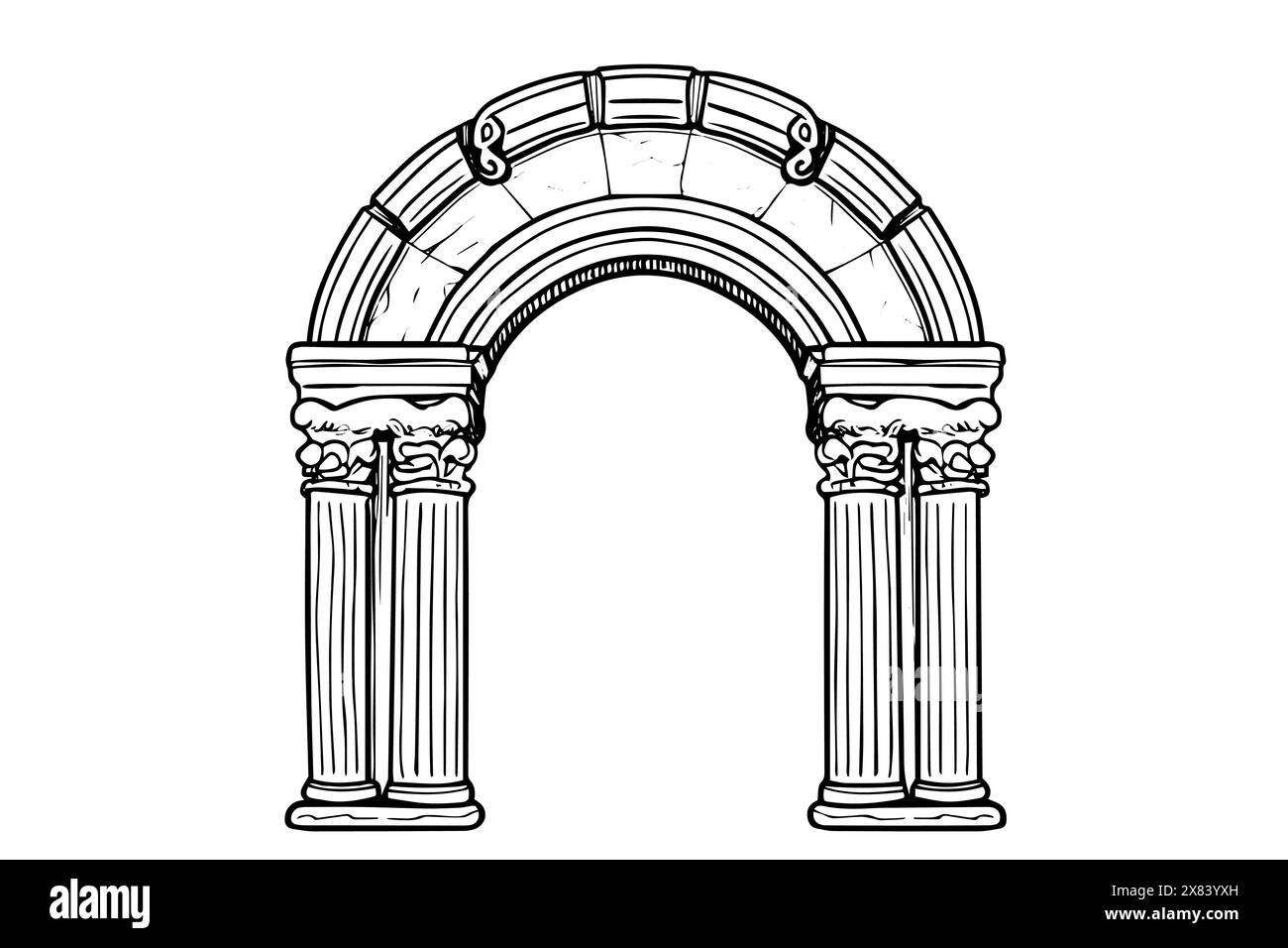 Griechische Säule, Architekturbogen, römische Säule, Eingang, Bogenvektorskizze. Stock Vektor