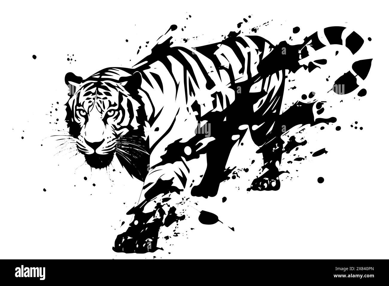 Urban Dschungel: Vektor-Graffiti-Tiger-Porträt im Bold Schencil Style. Stock Vektor