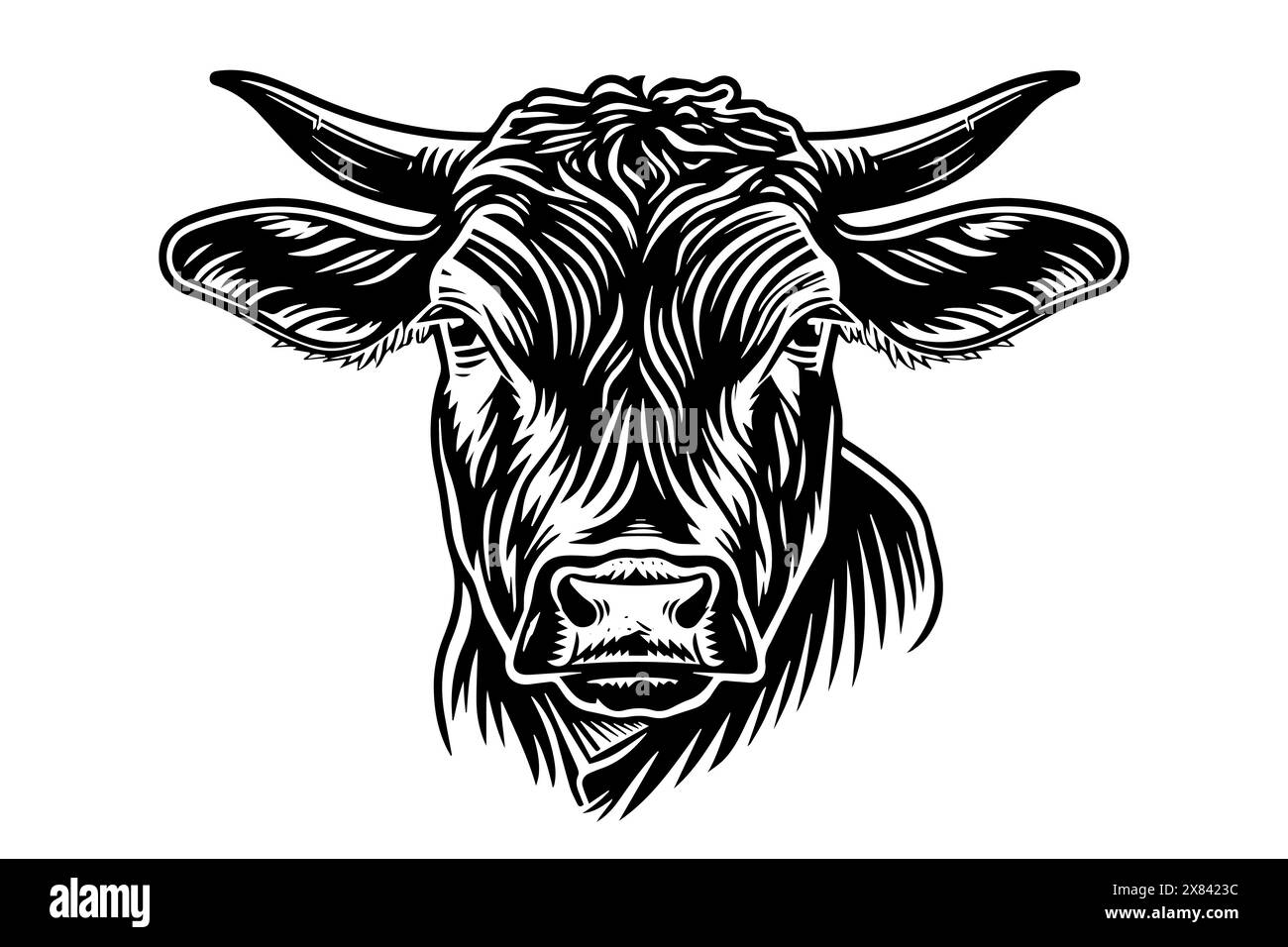 Handgezeichnete Vintage Vektor-Skizze eines Kuhkopfes: Retro-Illustration eines Milchfarm-Ikons. Stock Vektor