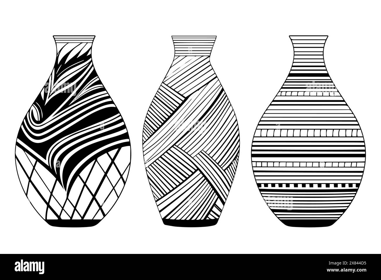 Set mit handgezeichneter Tuschenskizze der alten Vase. Vektorillustration mit Gravur. Stock Vektor
