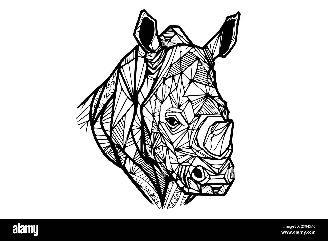 Rhino, geometrische Tatoo-Kunst. Gefütterter Stil mit Gravur und auffälligen Linien. Vektorabbildung. Stock Vektor