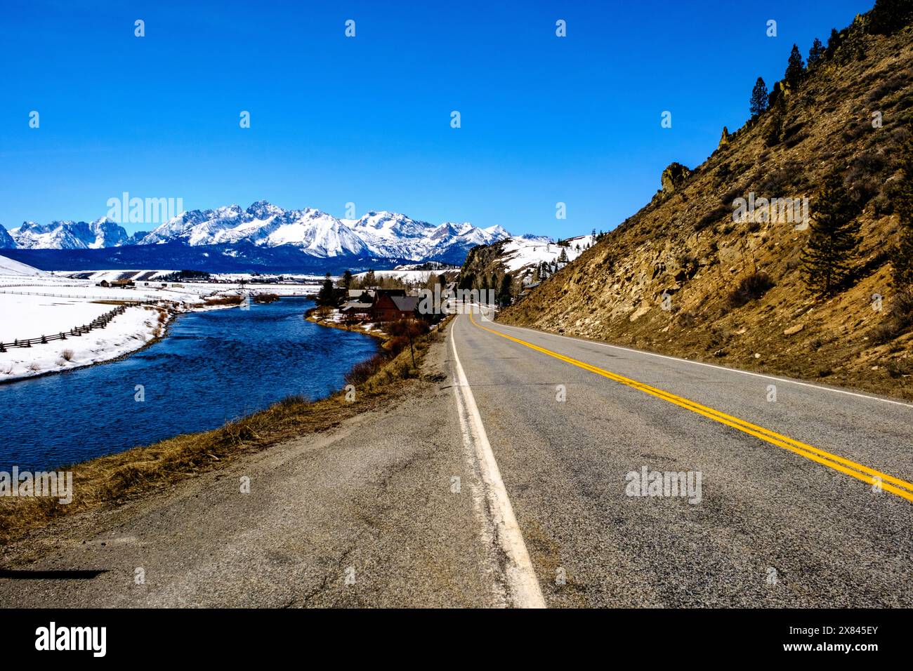 Winter in den Sawtooths Stockfoto