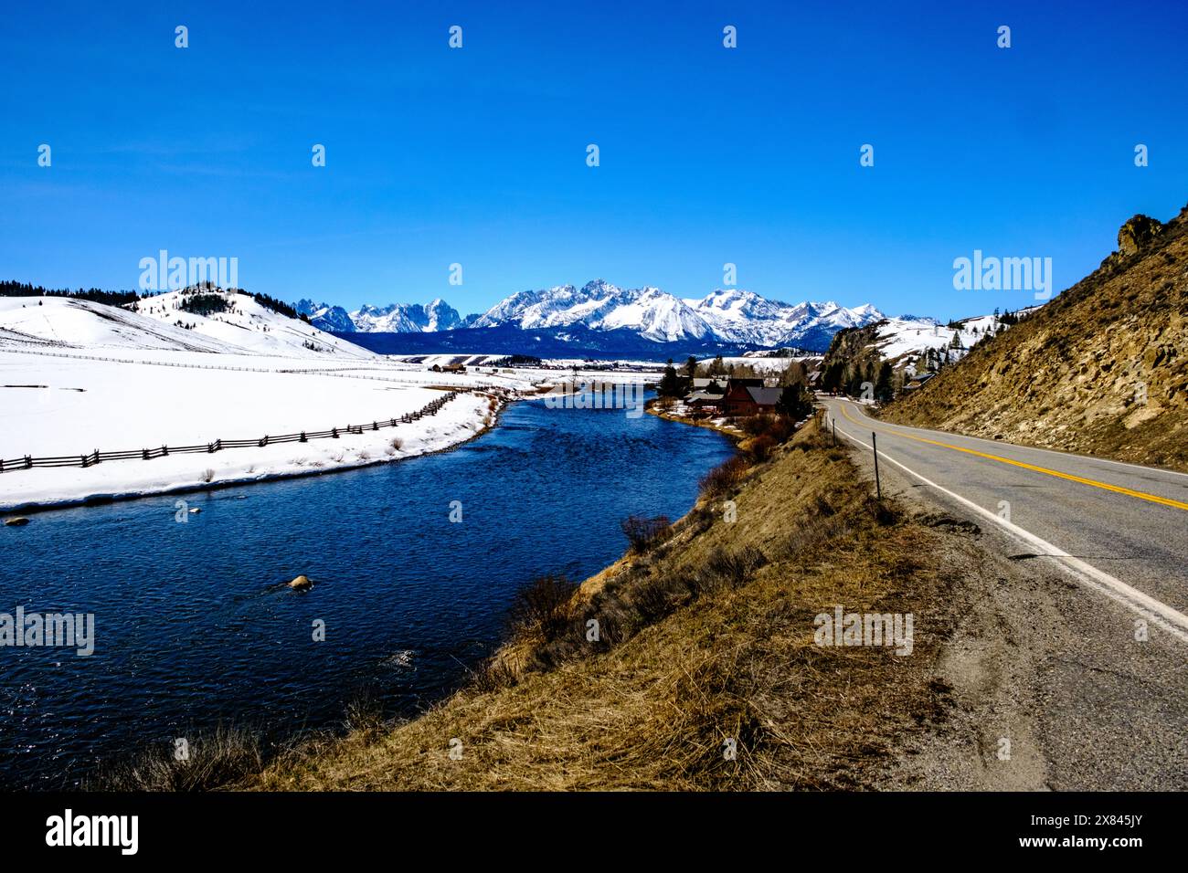 Winter in den Sawtooths Stockfoto