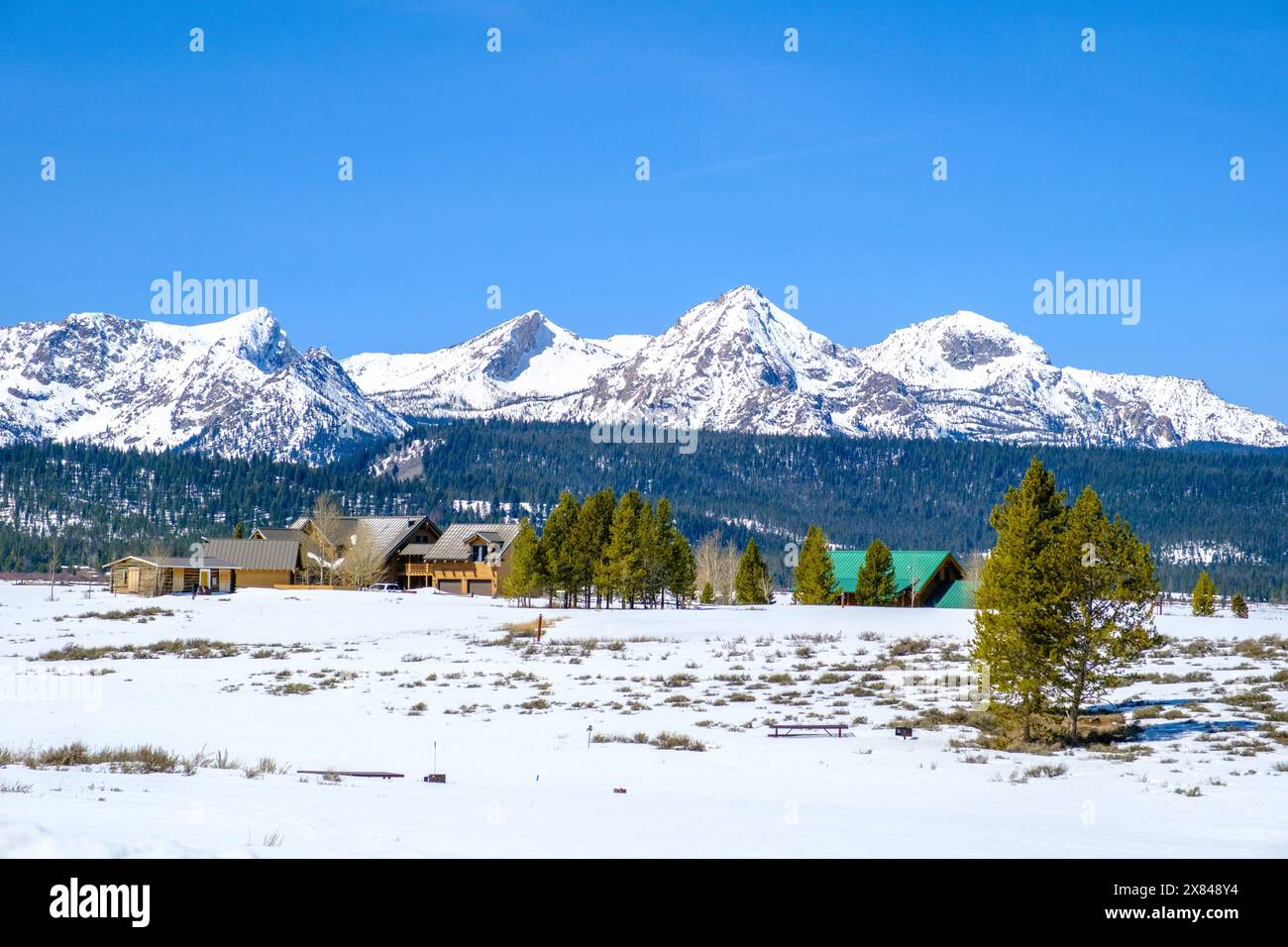 Winter in den Sawtooths Stockfoto