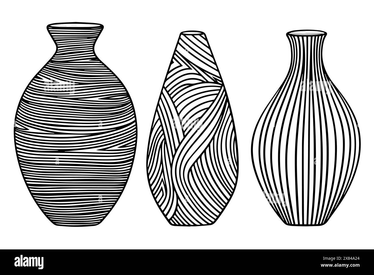 Set mit handgezeichneter Tuschenskizze der alten Vase. Vektorillustration mit Gravur. Stock Vektor