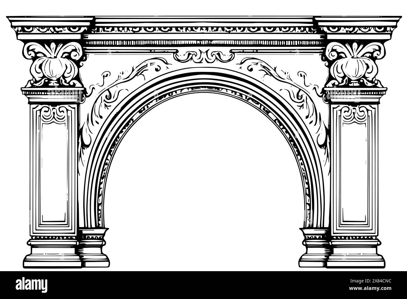 Vintage Architectural Frames: Barocke und gotische Bogendesigns in detaillierten Vektorskizzen. Stock Vektor