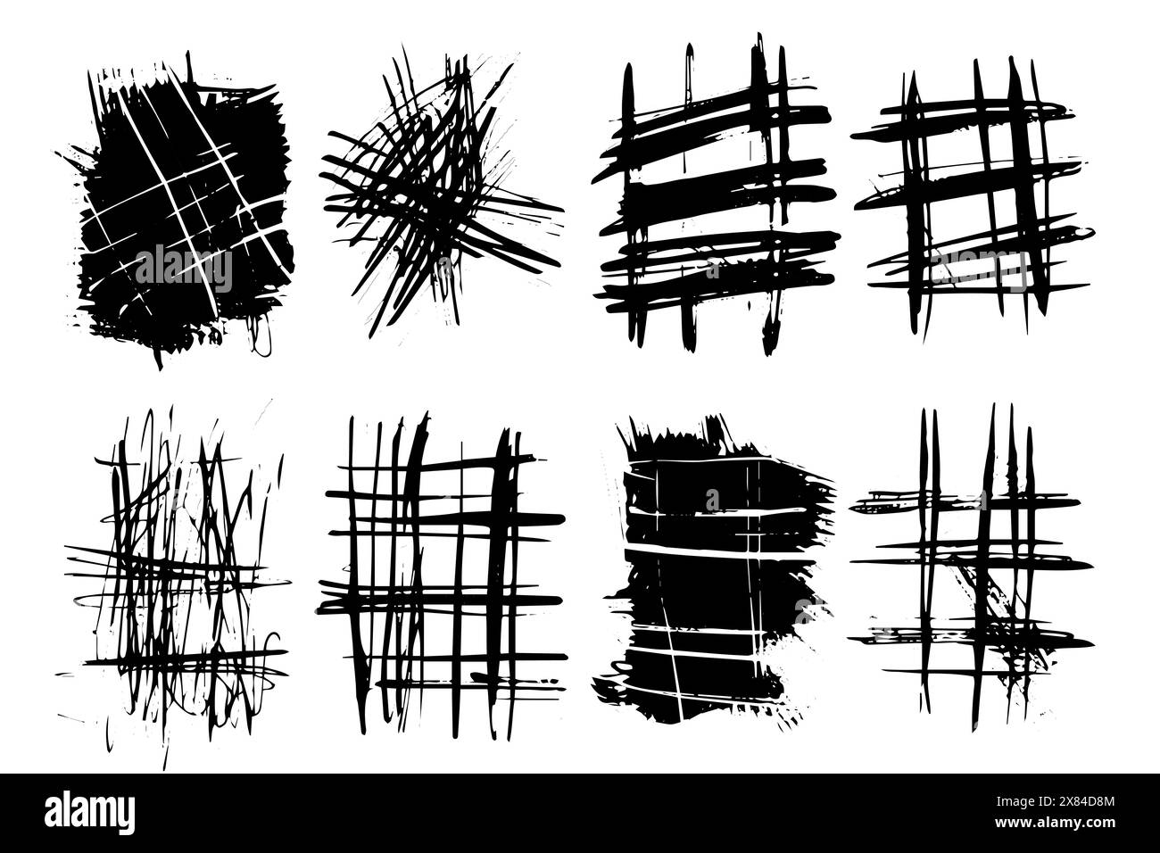 Vintage Cross Schraffur Line Vector Set: Handgezeichnete Pinselmuster und Texturen Stock Vektor