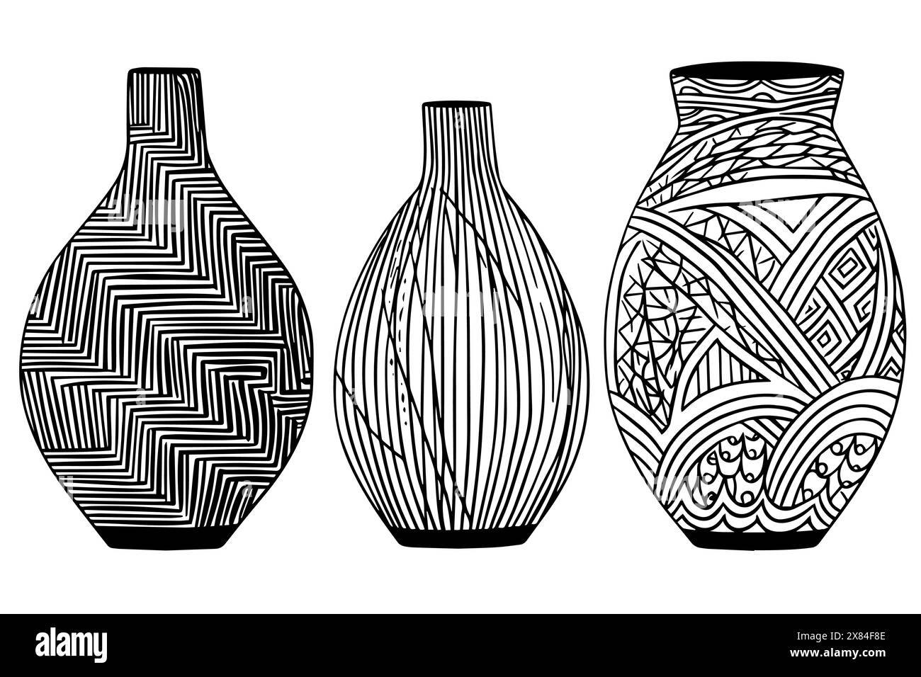 Set mit handgezeichneter Tuschenskizze der alten Vase. Vektorillustration mit Gravur. Stock Vektor