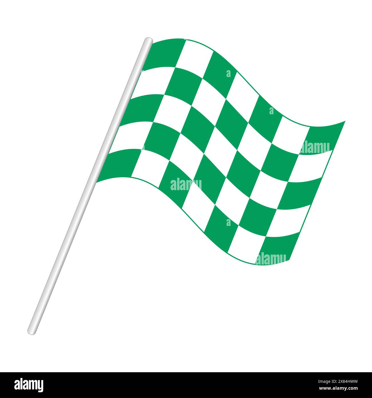 Grün-weiß karierte Rennfahne. Spezielle Version der Flagge zum Ende der Session bei bestimmten Rennen, die an der Ziellinie angezeigt und als Preis verwendet wird. Stockfoto