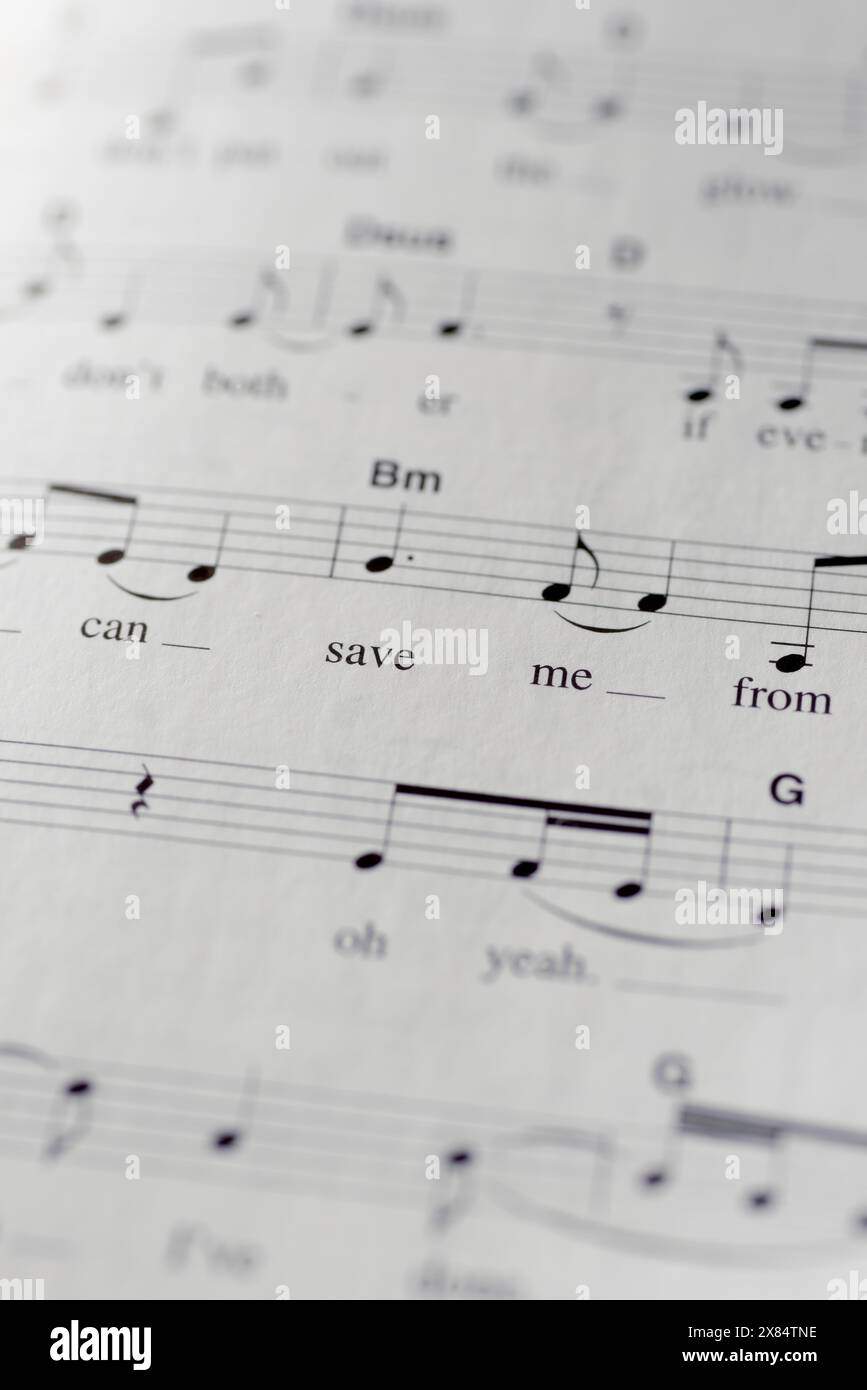 Nahaufnahme alter Musiknotizen Stockfoto