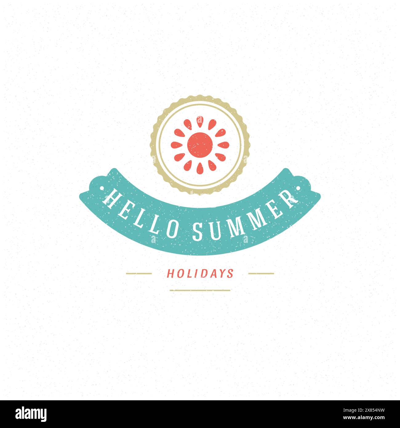 Sommerferien Etikett oder Abzeichen Typografie Schriftzug Design für Poster oder Grußkarte Vektor Illustration. Sonnensymbol. Stock Vektor