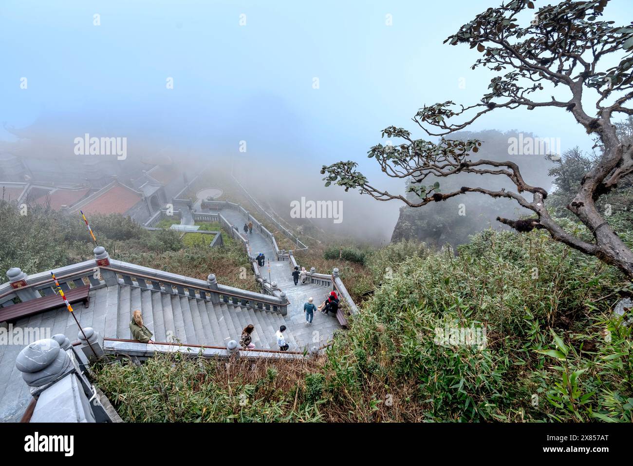 Blick auf den Gipfel des Fansipan auf einer Höhe von 3143 m in Sa Pa Stadt, Lao Cai Provinz, Vietnam Stockfoto