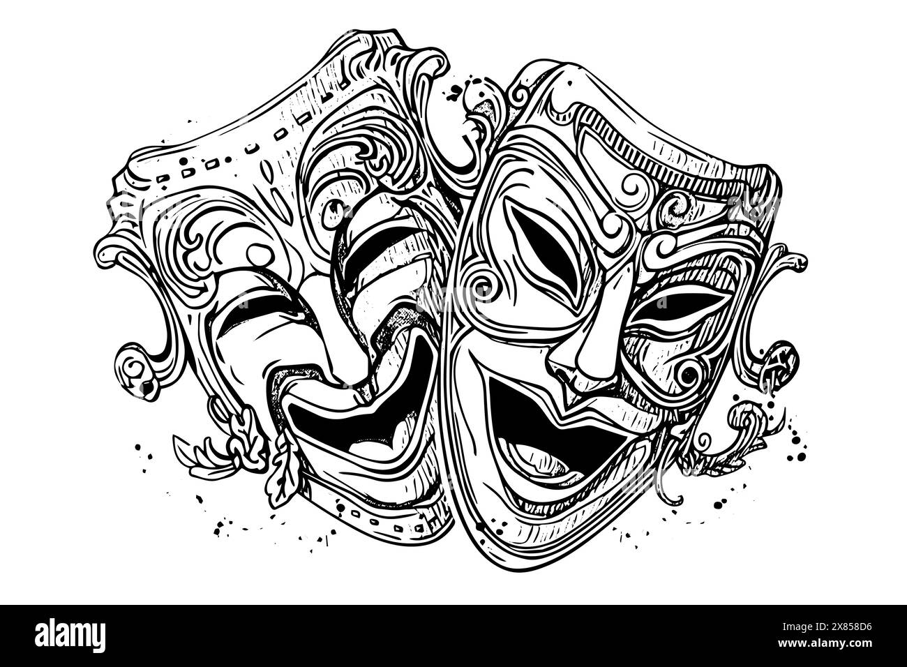 Schwarze Karnevalsmaske im Vintage-Stil. Vektor Hand gezeichnet gravierte Icon Illustration. Stock Vektor