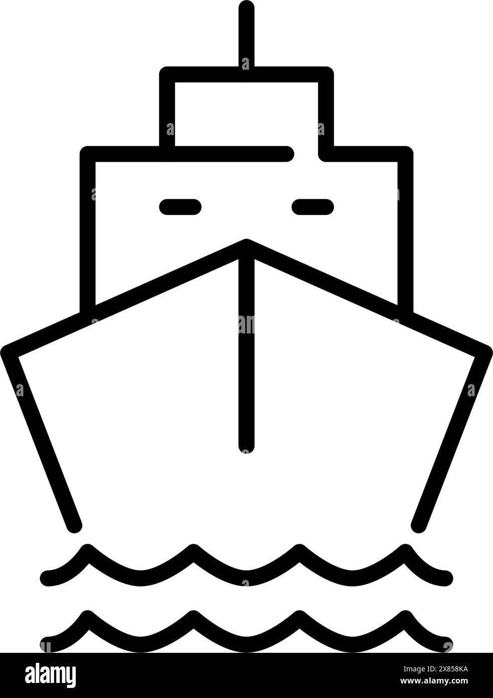 Schiff und Wellen. Fähre mit öffentlichen Verkehrsmitteln, Segelbootservice. Pixel Perfect Vektor-Symbol Stock Vektor