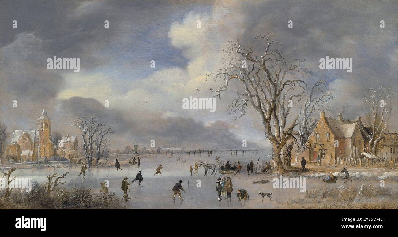 Winterlandschaft mit Skatern Aert van der Neer Stockfoto