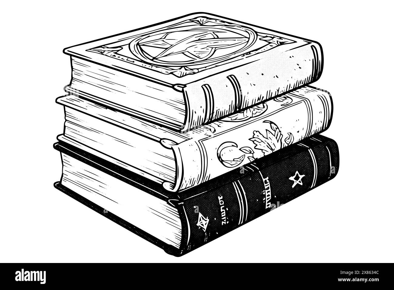 Stapel von Büchern handgezeichnete Tinte Skizze. Gravierte Vektorillustration im Retro-Stil. Stock Vektor