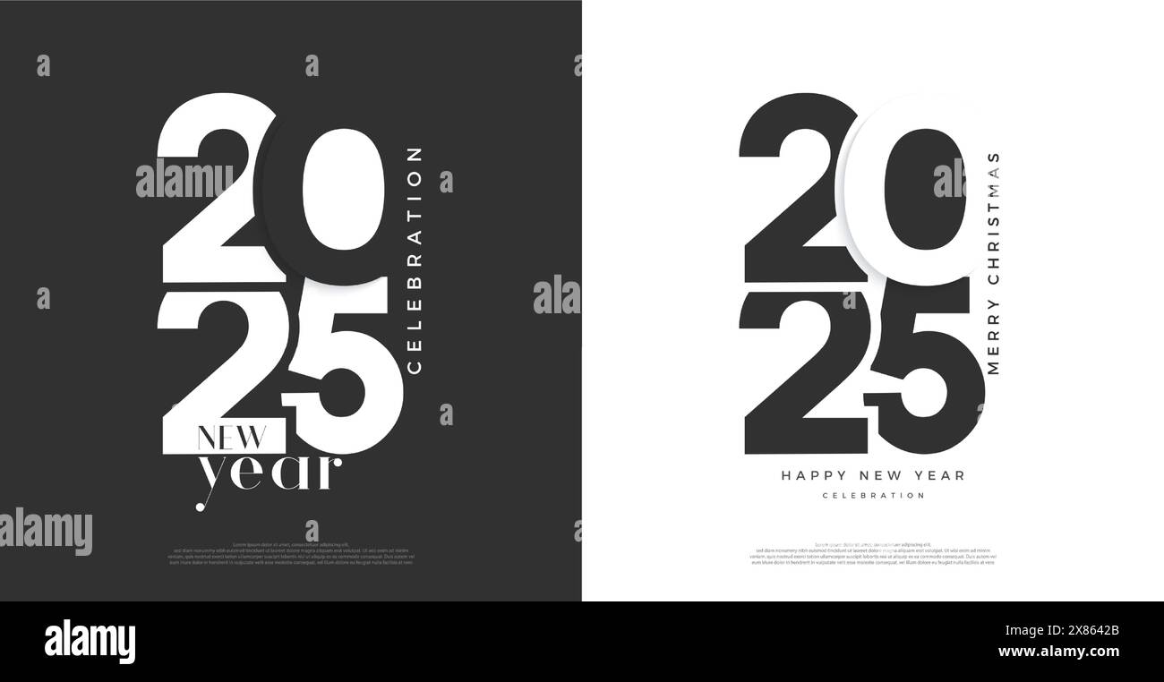 Neues Jahr 2025-Logo mit einem einzigartigen und anderen Konzept. Neujahr 2025 Nummerndesign für Grußkarten, Poster und Social-Media-Beiträge. Stock Vektor