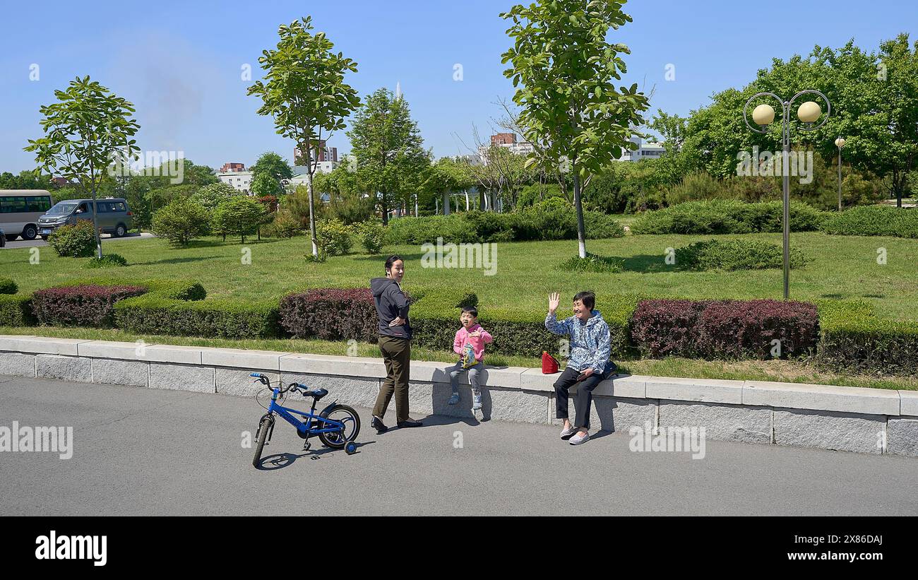 Pyongyang, Nordkorea, Hakdanggol Fountain Park Stockfoto