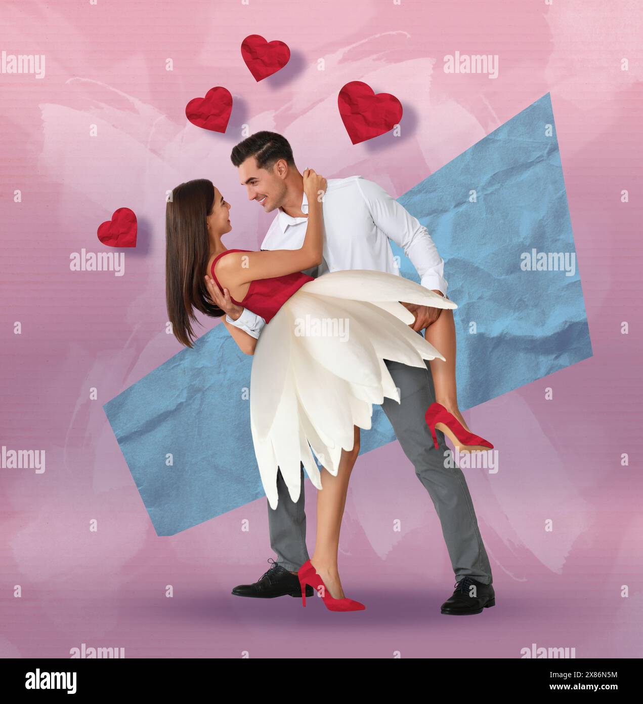Nettes Paar bei Date. Kreative Kunstcollage Stockfoto