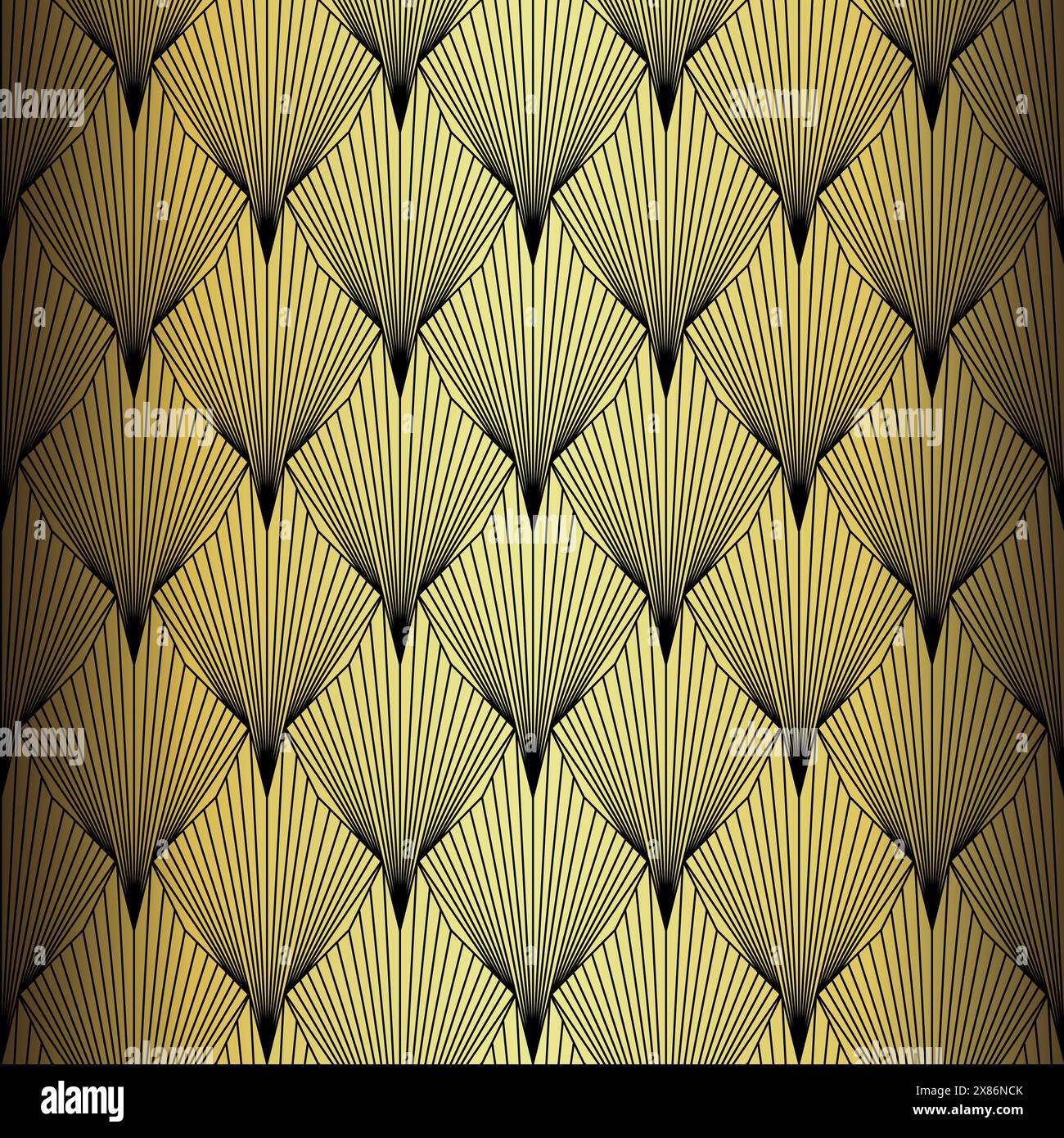 Art Déco-Hintergrundbild. Nahtloses Muster in Schwarz und Gold im Stil der zwanziger Jahre Stock Vektor