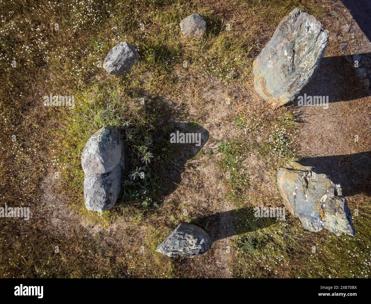 Cromlech von La Pasada del Abad (La Parada del Abad) Rosal de la Frontera, Huelva, Andalusien, Spanien Stockfoto