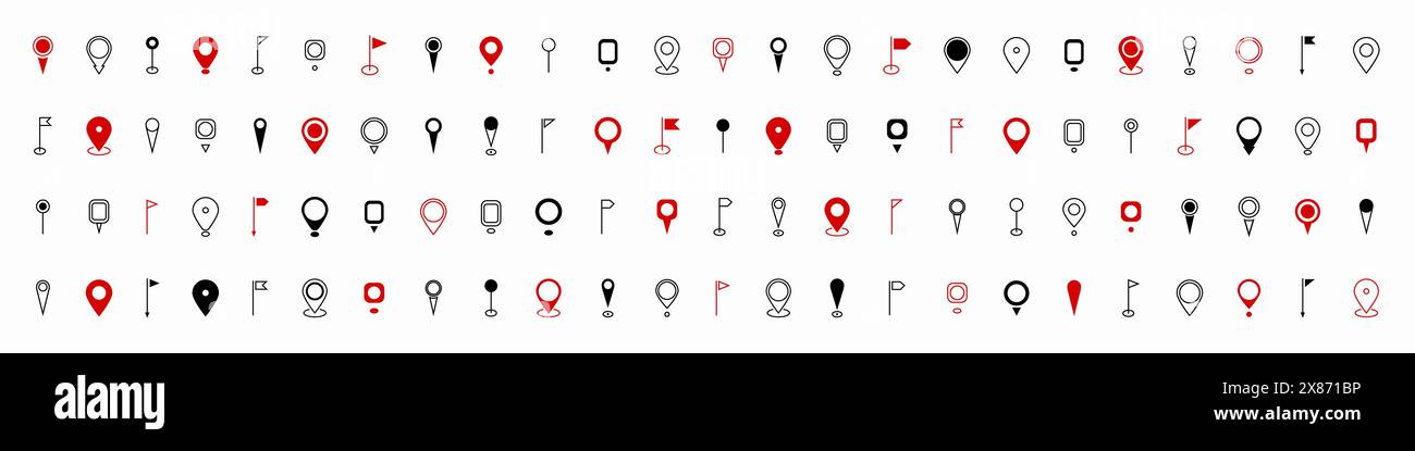 Markierung für Stiftplatzierung zuordnen. Modern Map Marker Pointer Logo-Set. GPS-PIN-Symbol-Sammlung. Symbol für Positionsstift festlegen. Zielsymbol. Flacher STYLE. Vecto Stock Vektor