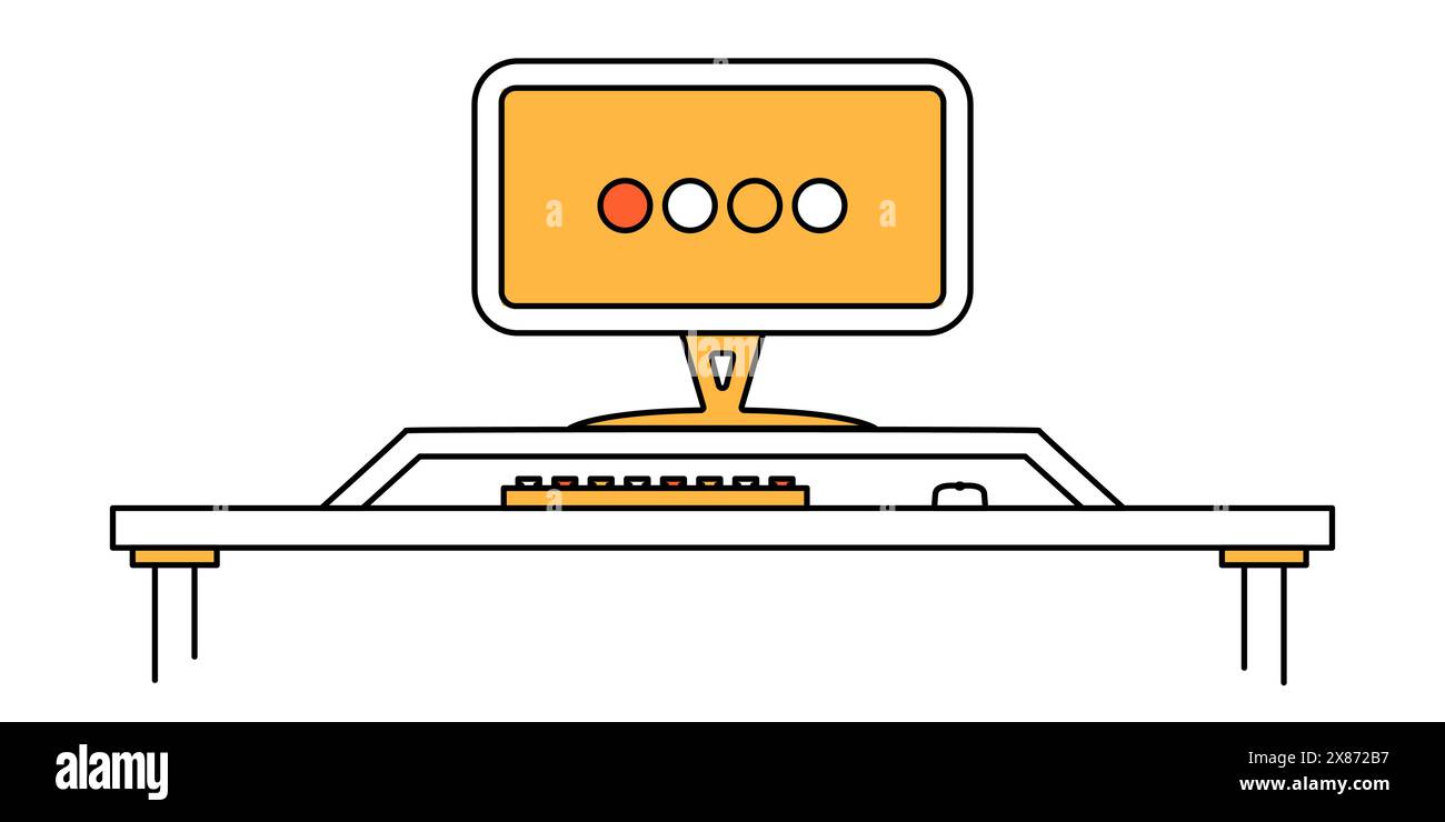 PC-Computer in flacher Umrissform. Vektor-Clipart-Illustration. Stock Vektor