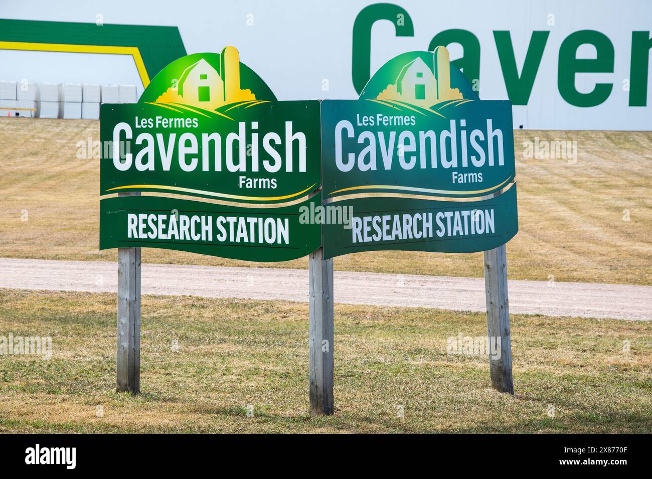 Schild der Forschungsstation Cavendish Farms in Kensington, Prince Edward Island, Kanada Stockfoto