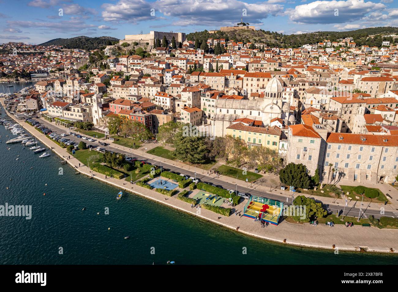 Stadtansicht Sibenik aus der Luft gesehen, Kroatien, Europa Stockfoto