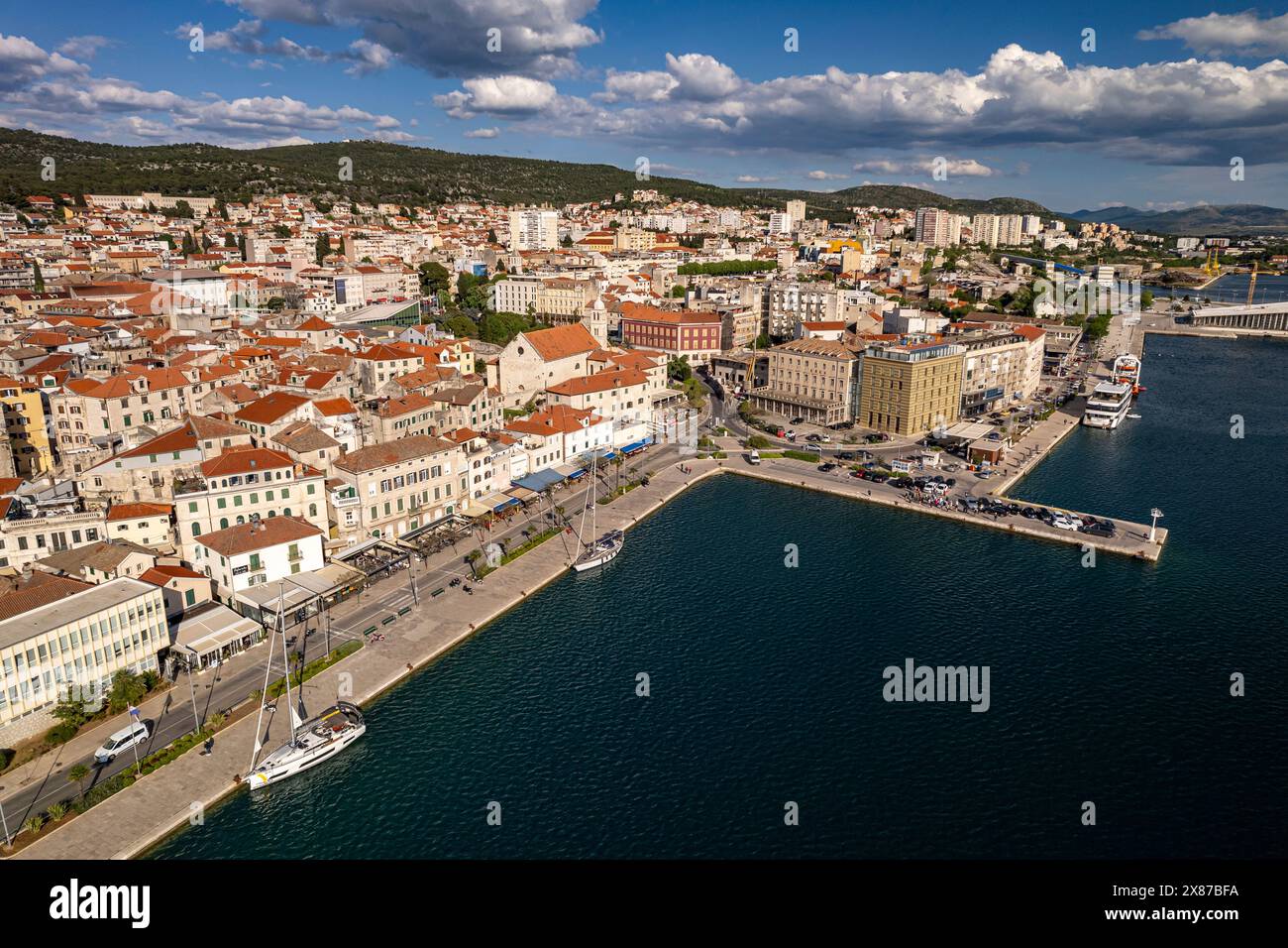 Stadtansicht Sibenik aus der Luft gesehen, Kroatien, Europa Stockfoto