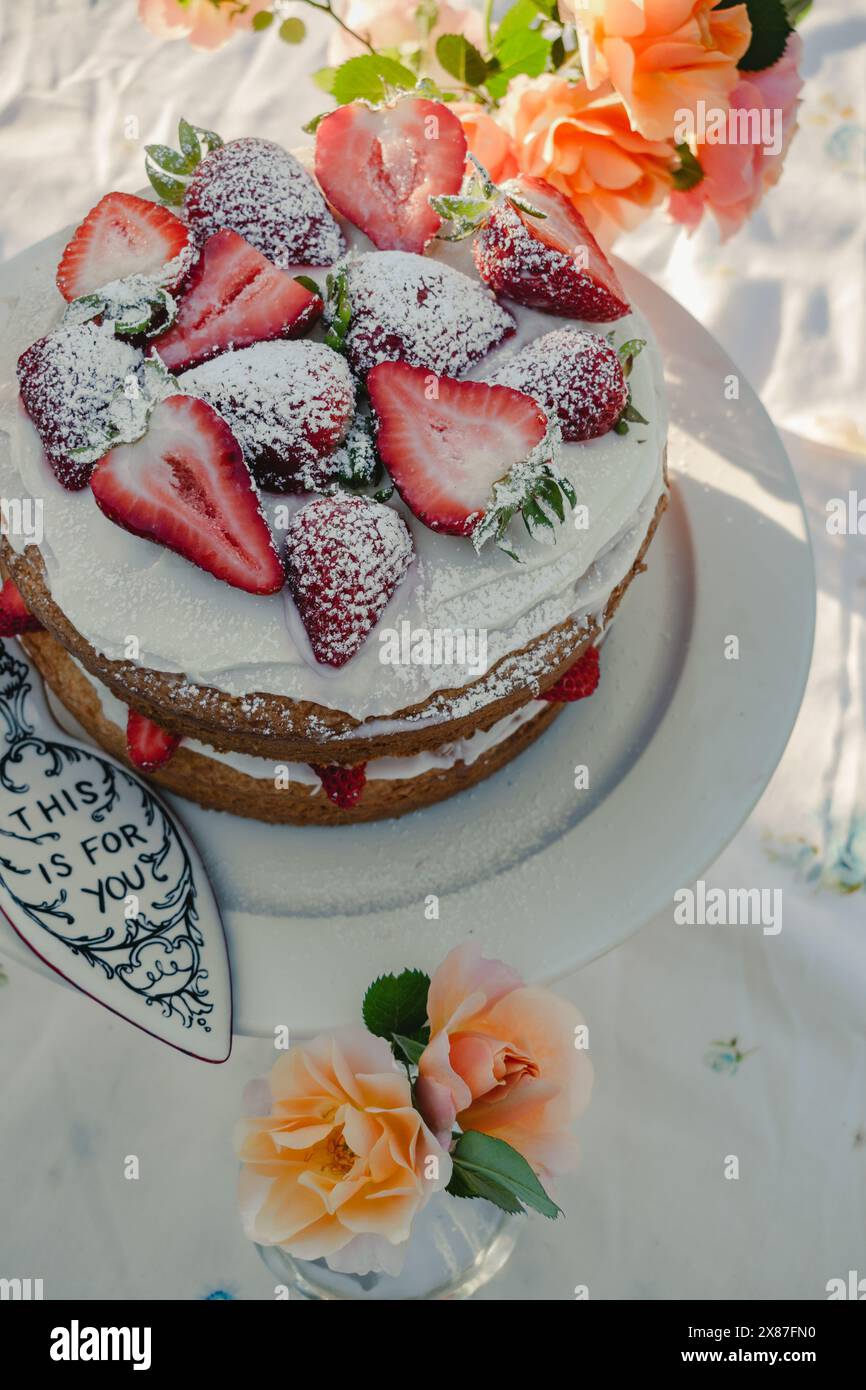 Hausgemachter Erdbeerkuchen Stockfoto