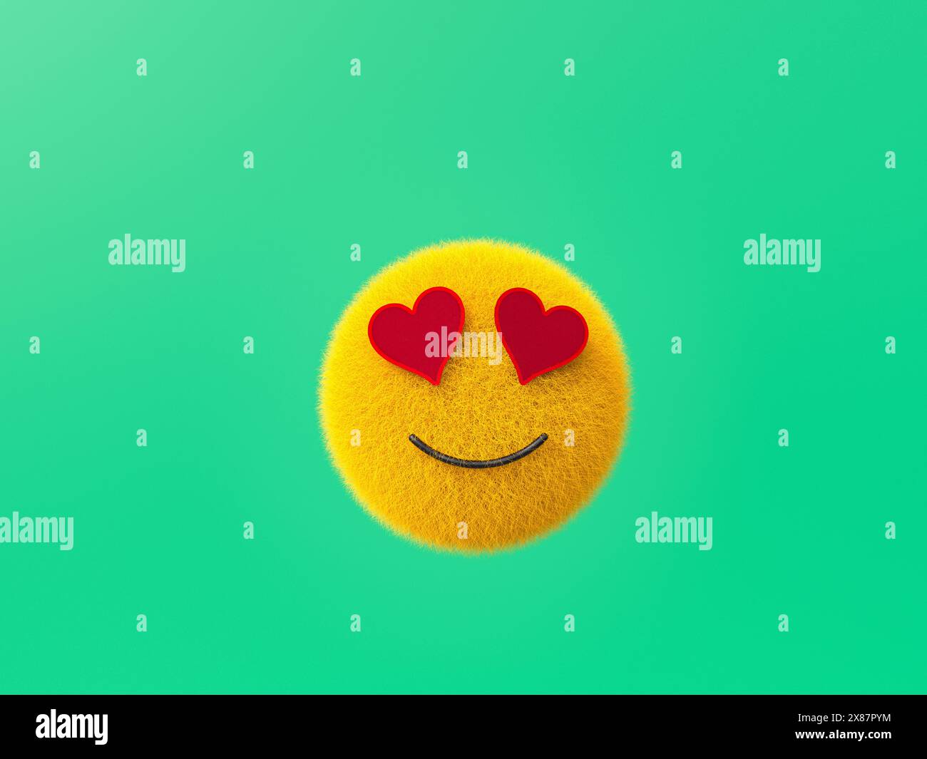 3D flauschiges Emoji mit herzförmigen Augen Stockfoto