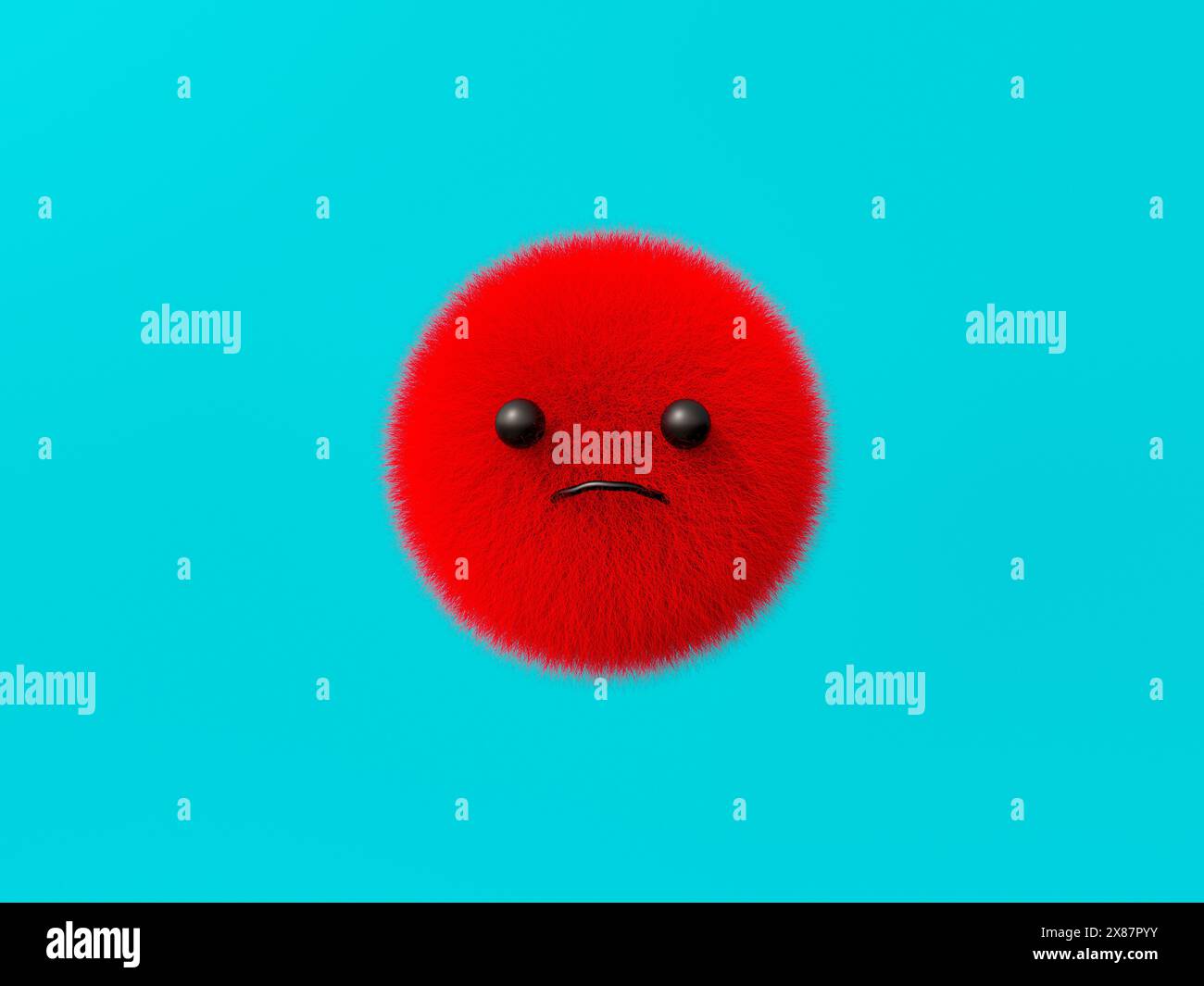 3D-rotes flauschiges Stirnrunzeln-Emoji Stockfoto