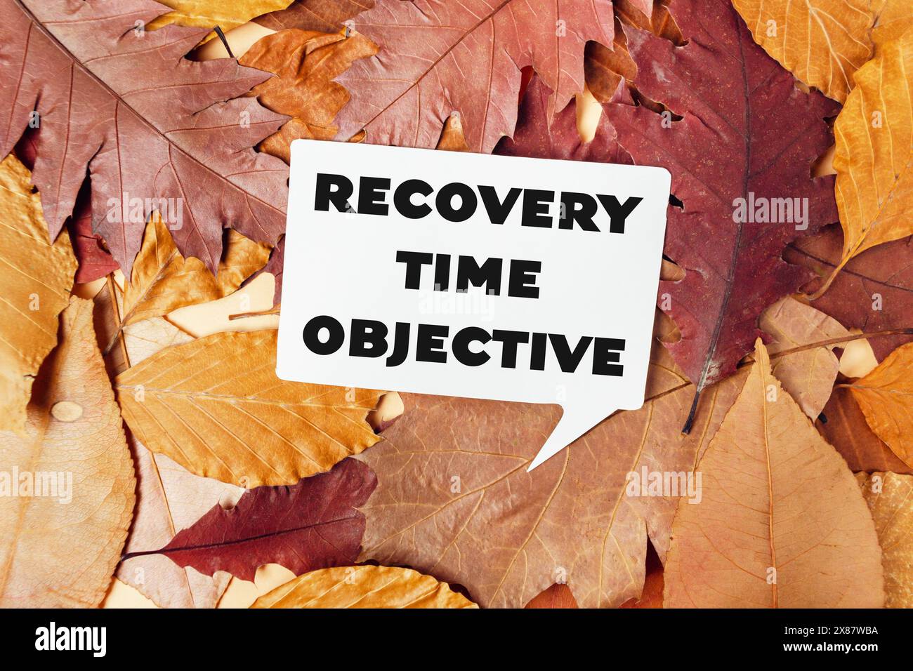 Ein weißes Schild mit der Aufschrift Recovery Time Objective (Wiederherstellungszeitziel) wird angebracht Stockfoto
