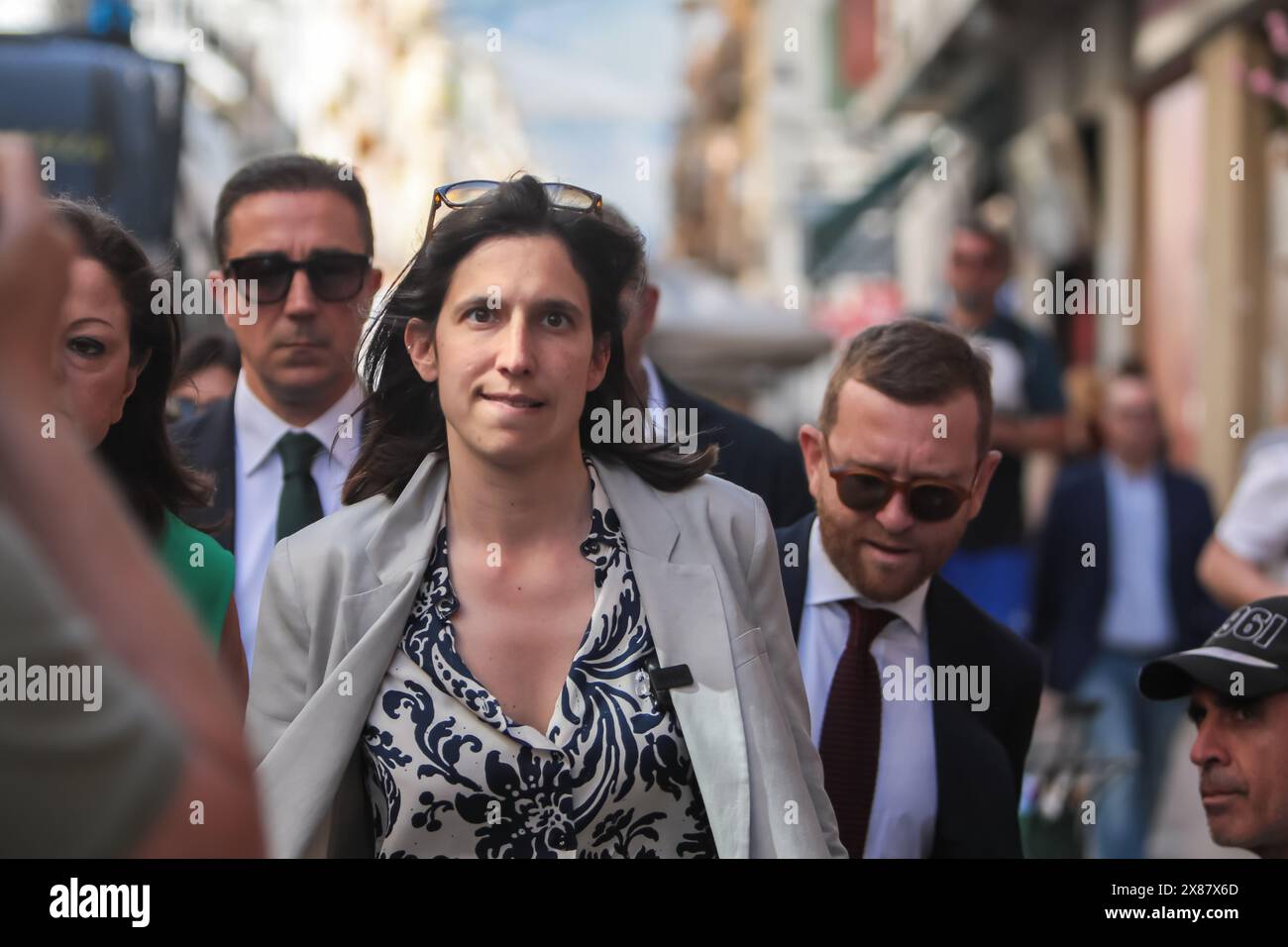 Elly Schlein, Vorsitzender der Demokratischen Partei, in Palermo zum Gedenken an das Massaker von Capaci. Stockfoto