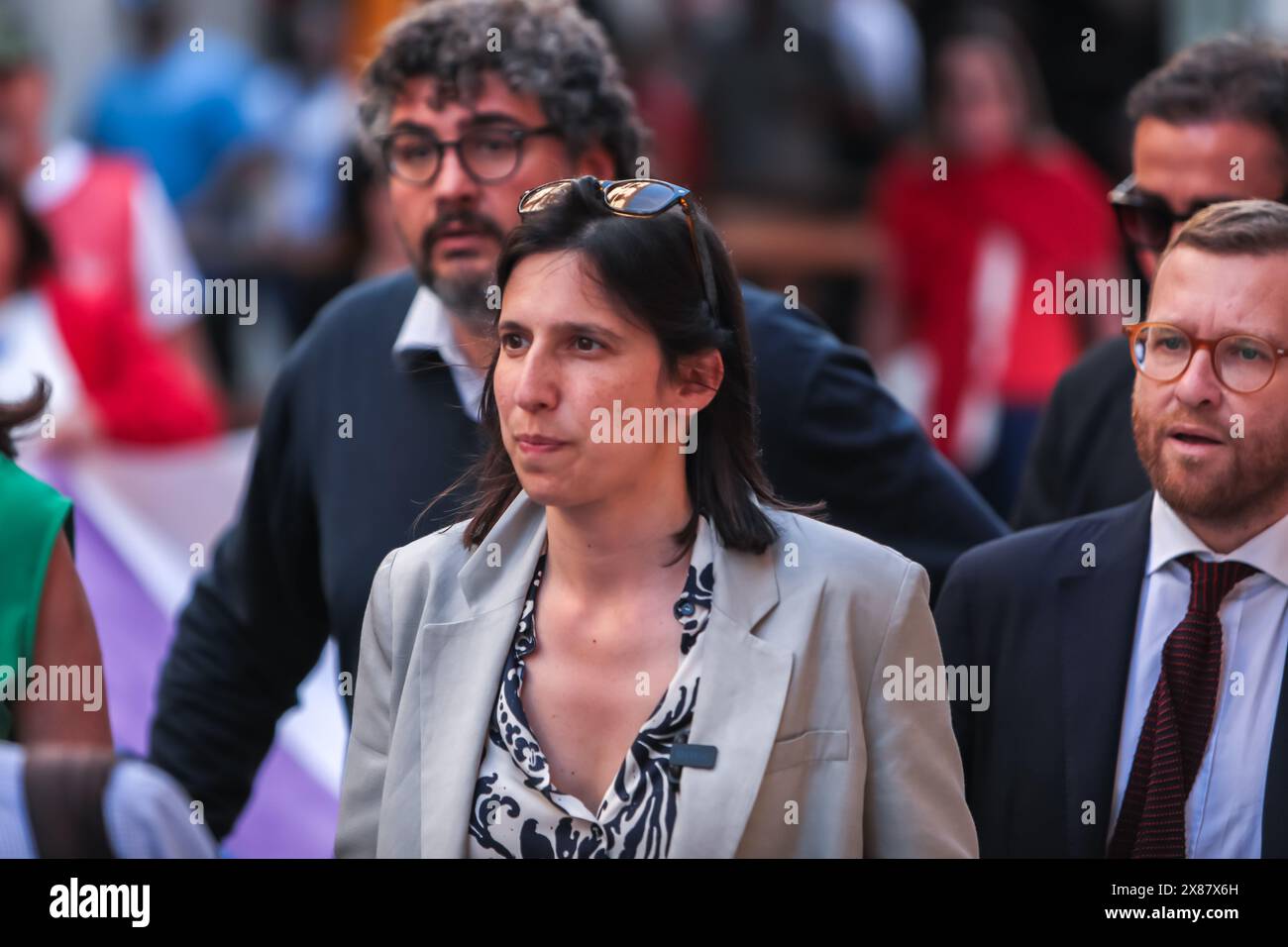 Elly Schlein, Vorsitzender der Demokratischen Partei, in Palermo zum Gedenken an das Massaker von Capaci. Stockfoto