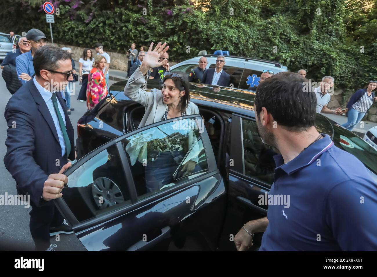 Elly Schlein, Vorsitzender der Demokratischen Partei, in Palermo zum Gedenken an das Massaker von Capaci. Stockfoto