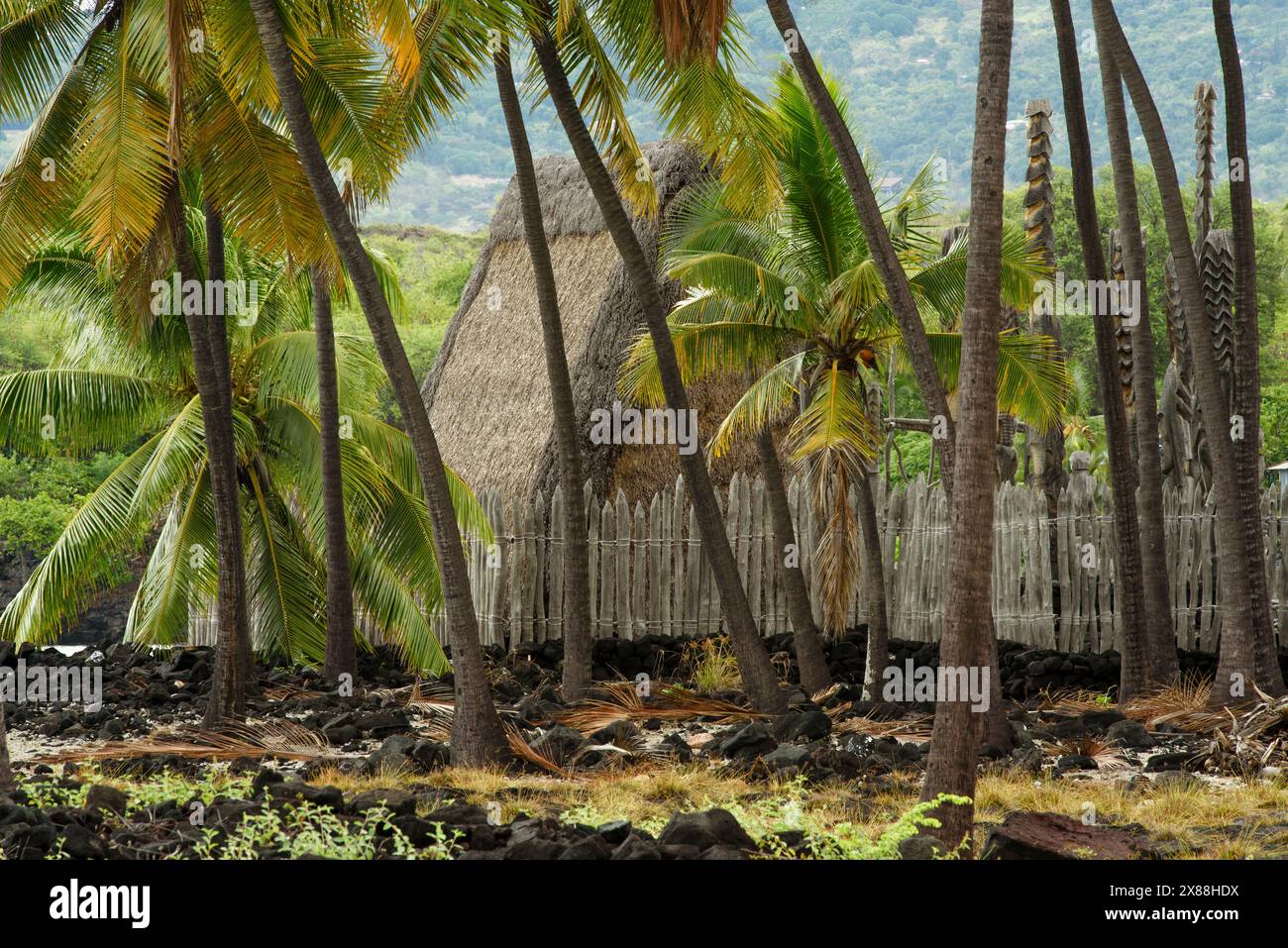 PU'uhonua O Honaunau National Historical Park, Südkona, Big Island of Hawaii. Stockfoto