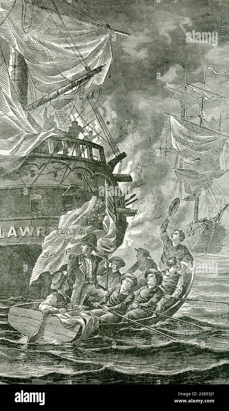 Am 10. September 1813 griffen amerikanische Marinetruppen unter dem Kommando von Oliver H. Perry die britische Flotte von Robert H. Barclay im Eriesee an. In der Folge erlangten Perrys Truppen einen Sieg und beanspruchten die Vorherrschaft über den See, was die Briten veranlasste, Fort Detroit zu evakuieren. Stockfoto