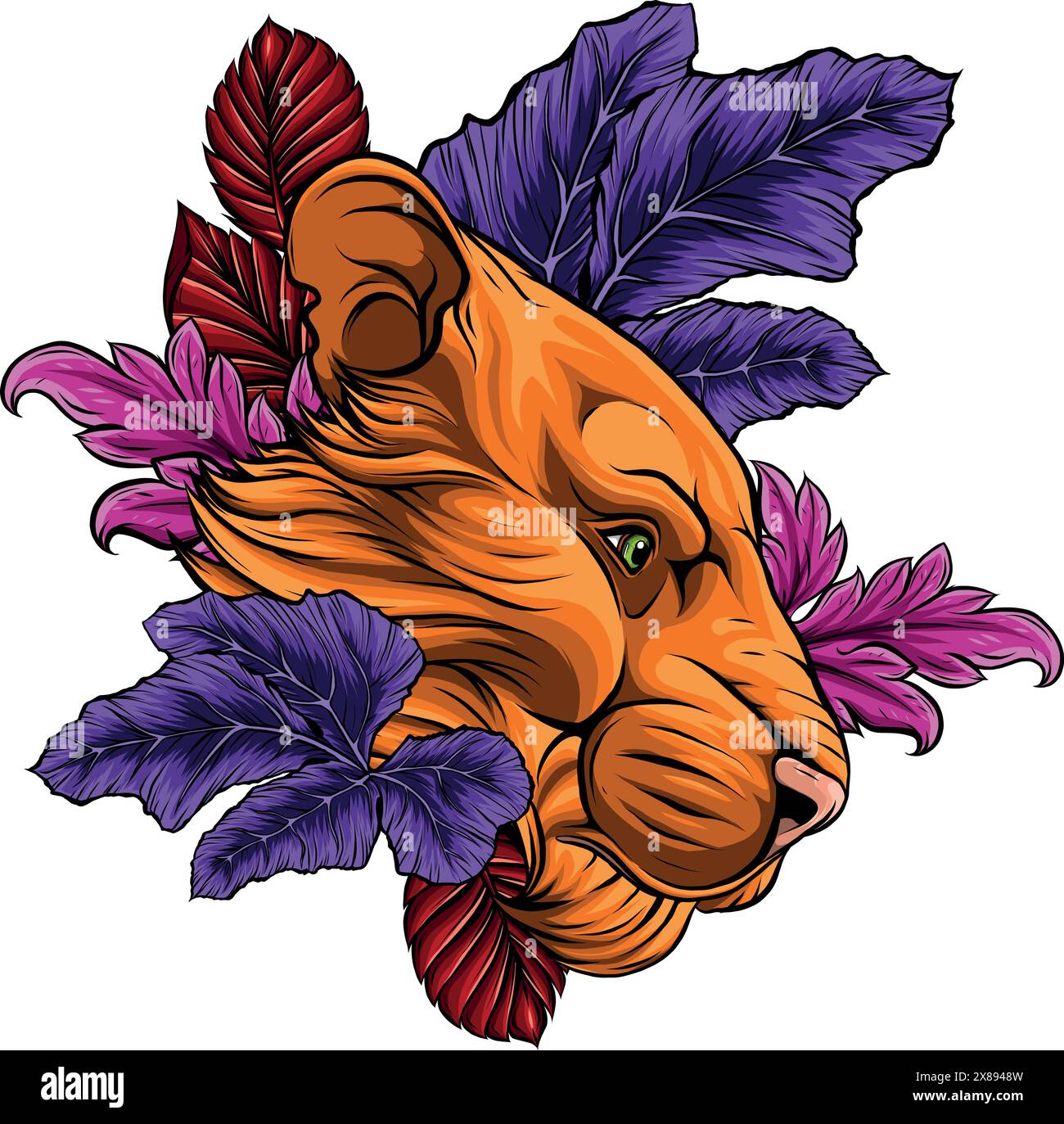 Löwenkopf farbenfrohe Handzeichnung Vektordarstellung Stock Vektor