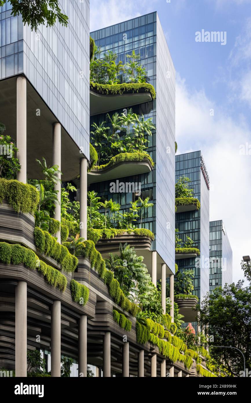 PARKROYAL COLLECTION Pickering Hotel in Singapur, entworfen von WOHA Architects im biophilen Stil mit grüner Architektur Stockfoto